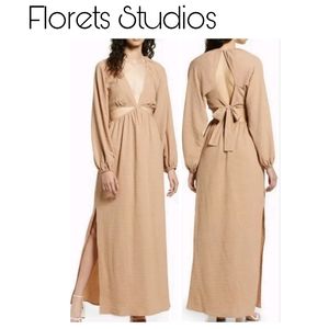 Floret Studio long sleeve cutout waist maxi dress.  Sz Large